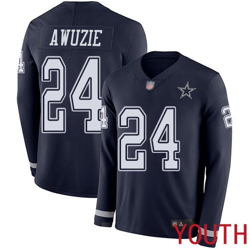 Youth Dallas Cowboys Limited Navy Blue Chidobe Awuzie #24 Therma Long Sleeve NFL Jersey->nfl t-shirts->Sports Accessory